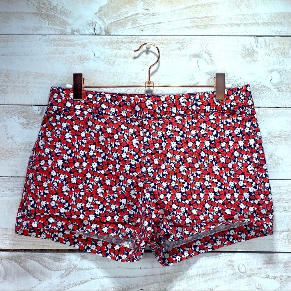 H&M LOGG Label Of Graded Goods Blue Pink White Floral Mid Rise Shorts Size 4‎